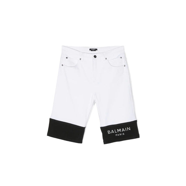 Boys White Denim Logo Shorts