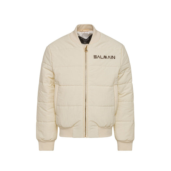 Kids Ivory Logo-Print Quilted Bomber Jacket