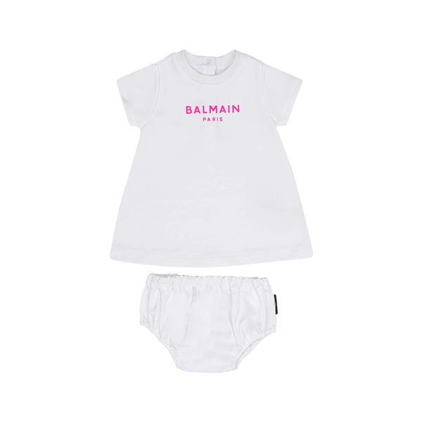 Baby Girls White Logo-Print Dress Set