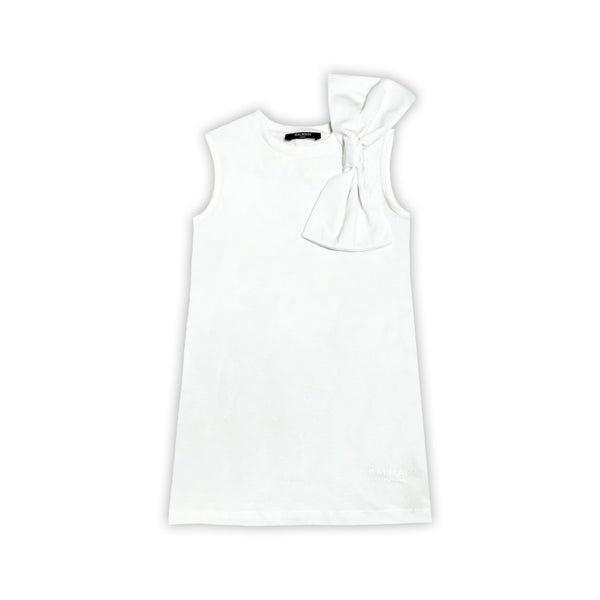 Girls White Cotton Bow Dress
