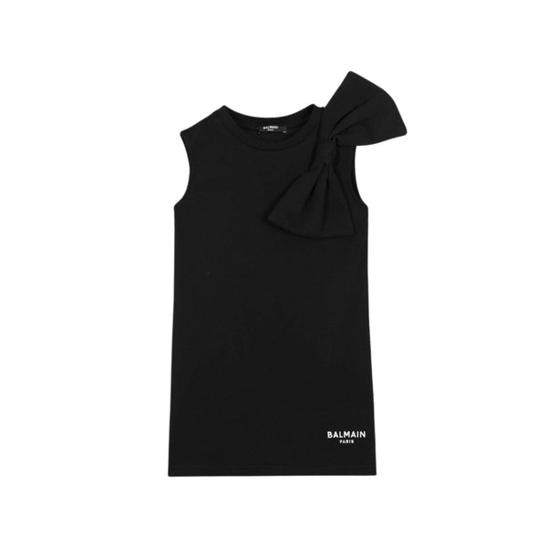 Girls Black Cotton Bow Dress