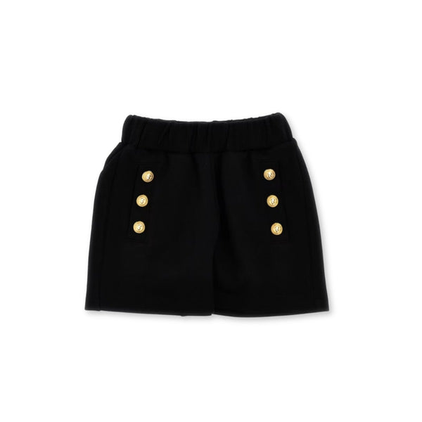Girls Black Embossed-Buttons Shorts