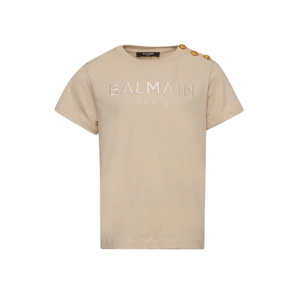 Kids Beige Logo-Print Cotton T-Shirt
