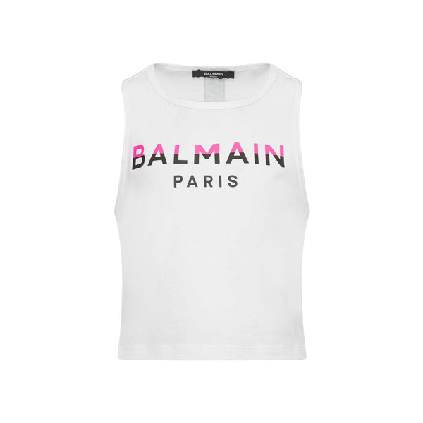 Girls White Logo-Print Sleeveless T-shirt