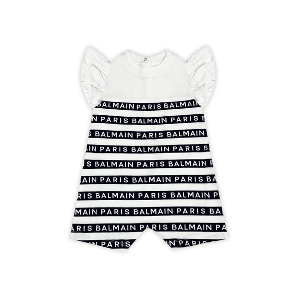 Baby Girls White & Black Stripes Romper