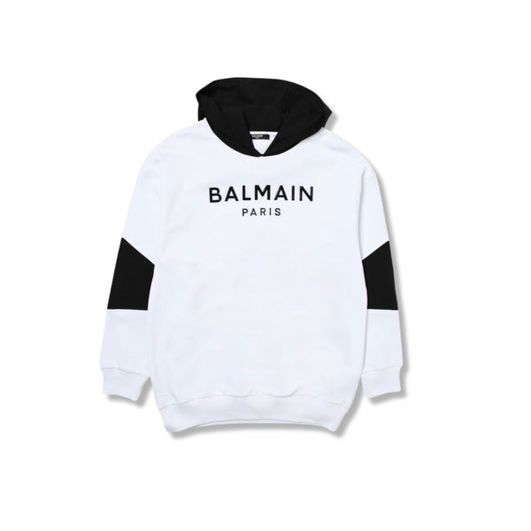 Boys White & Black Logo-Patch Hoodie