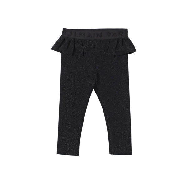 Girls Black Glitter Details Leggings