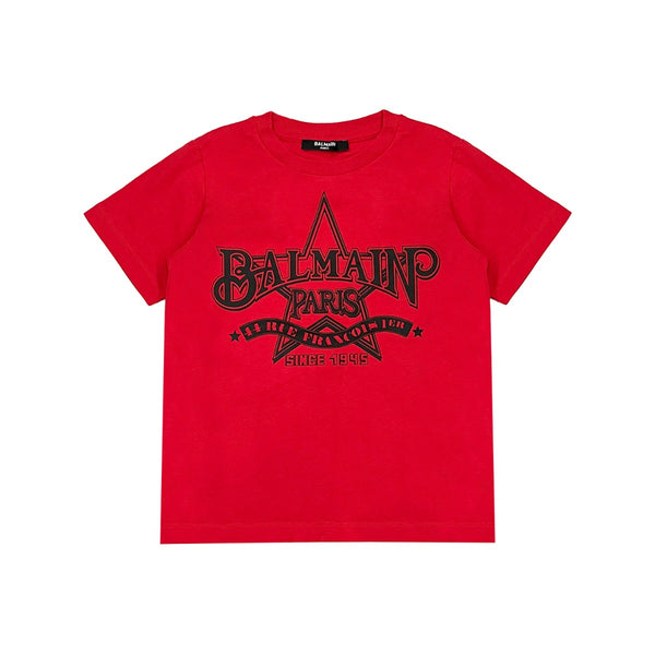 Boys Red Logo-Print Cotton T-Shirt