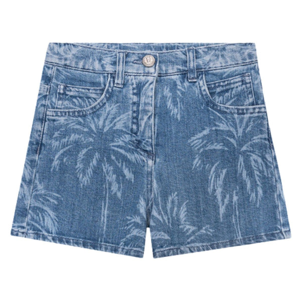 Boys Denim Blue Palm-Tree Effect Shorts