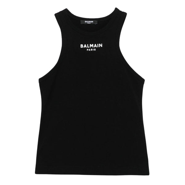 Girls Black Rubberised-Logo Tank Top