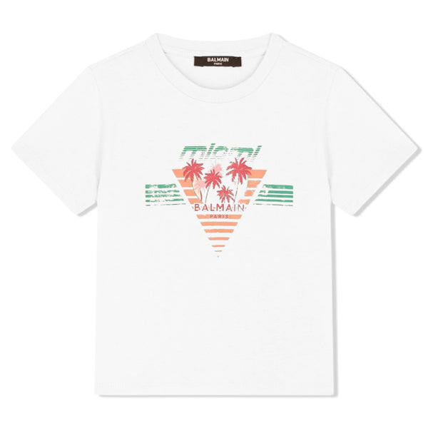 Unisex White Palm Tree-Print T-Shirt