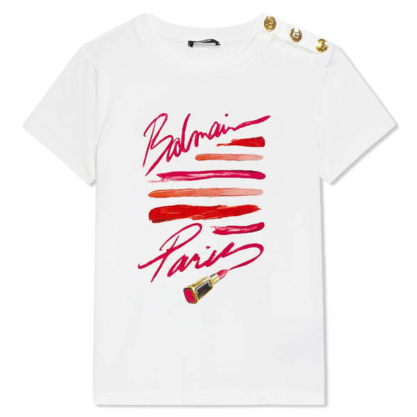 Girls White Lipstick-Graphic Logo T-shirt