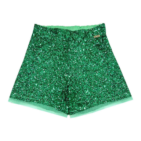 Girls Green Sequin-Embellished Shorts