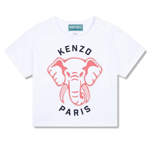 Baby Girls White Elephant Cotton T-Shirt