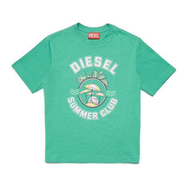 Green Cotton T-Shirt Over With Print
