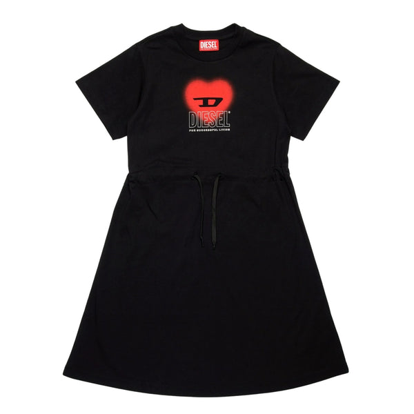 Girls Black Dress With Heart Graphics