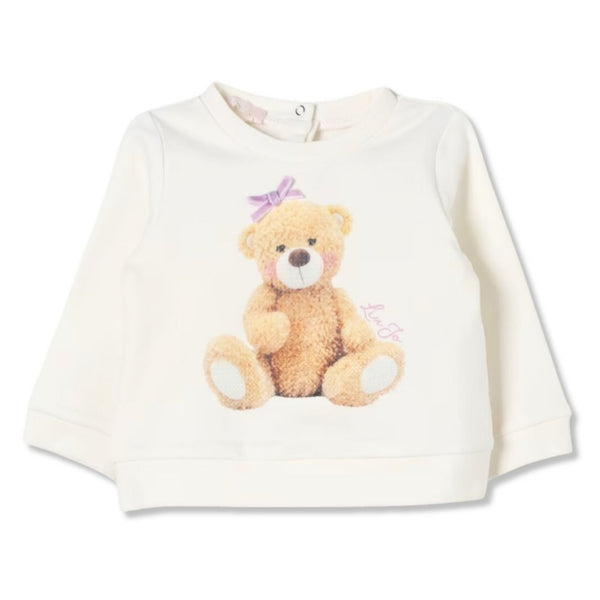 Baby Girls Ivory Teddy Bear-Print Sweatshirt