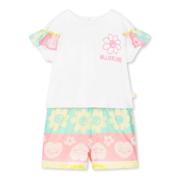 Girls White & Pink Cotton Shorts Set