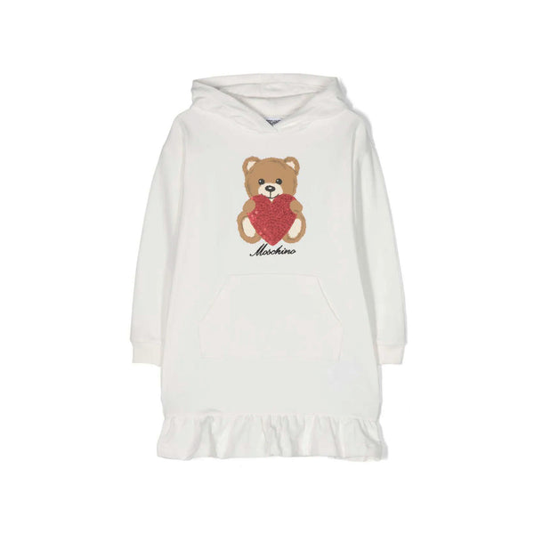Girls Ivory Hooded Teddy Jersey Dress