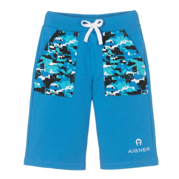 Boys Blue Cotton Logo Shorts