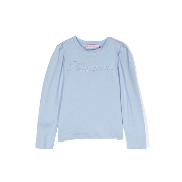 Girls Blue Crystal Logo-Embellished T-Shirt