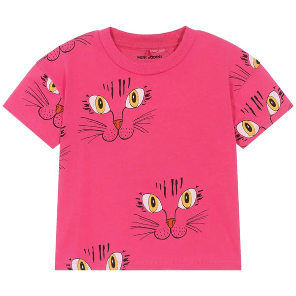 Girls Pink Organic Cotton Cat T-Shirt