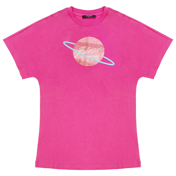 Girls Pink Universe Logo-Print T-shirt