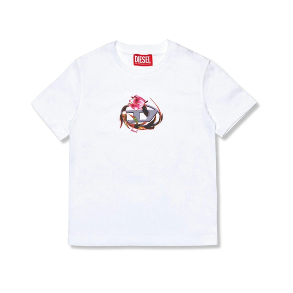Girls White Logo-Print Cotton T-Shirt