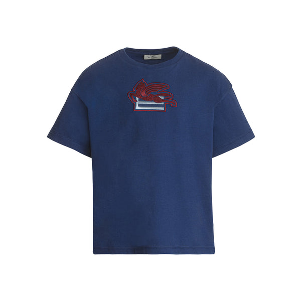 Boys Navy Blue Pegaso-Embroidery T-shirt