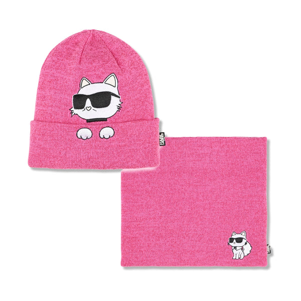 Girls Pink Choupette Hat & Snood Set