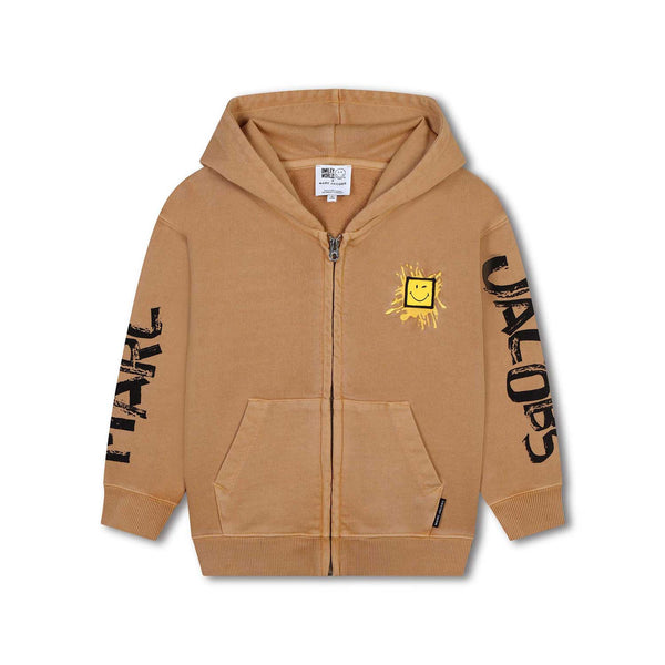 Unisex Beige Logo-Print  Zip-Up Hoodie