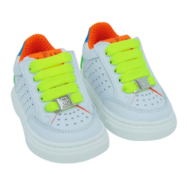 Boys Neon Lace White Sneakers