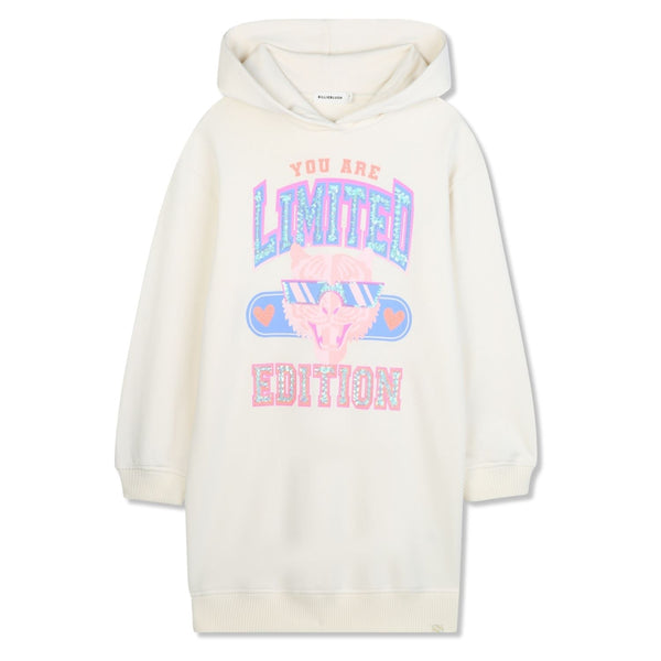 Girls Ivory Hooded Graphic-Print Dress