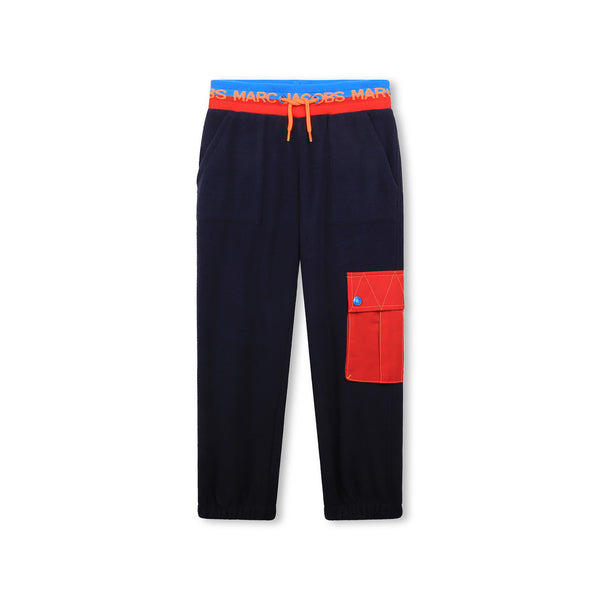 Boys Navy Blue Logo-Waistband Fleece Trouser
