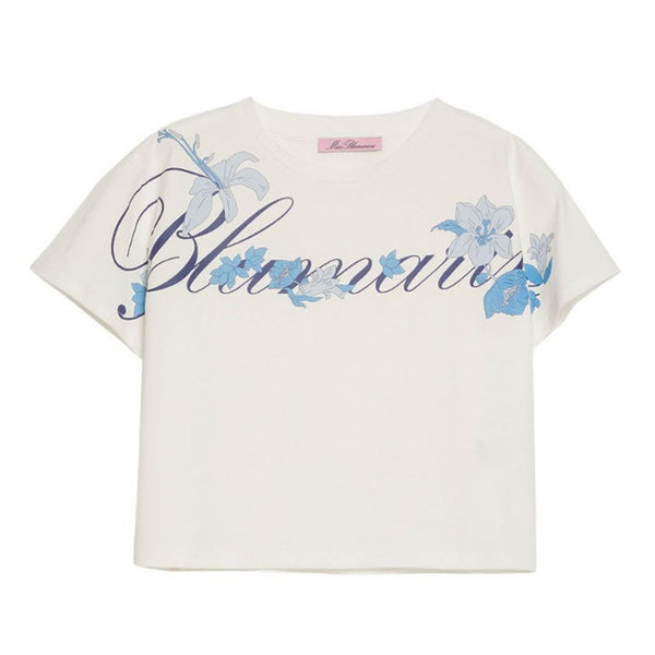 Girls White Logo Print Stretch Cotton T-shirt