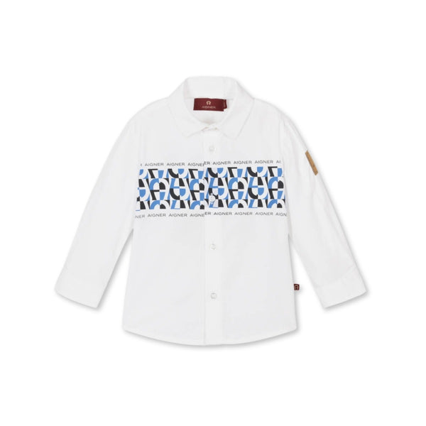 Boys White Cotton Logo-Print Shirt
