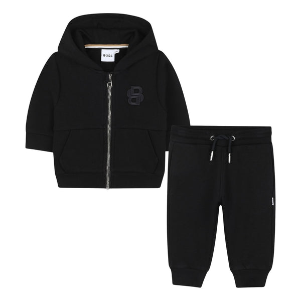 Baby Boys Black Zip-Front Hooded Tracksuit
