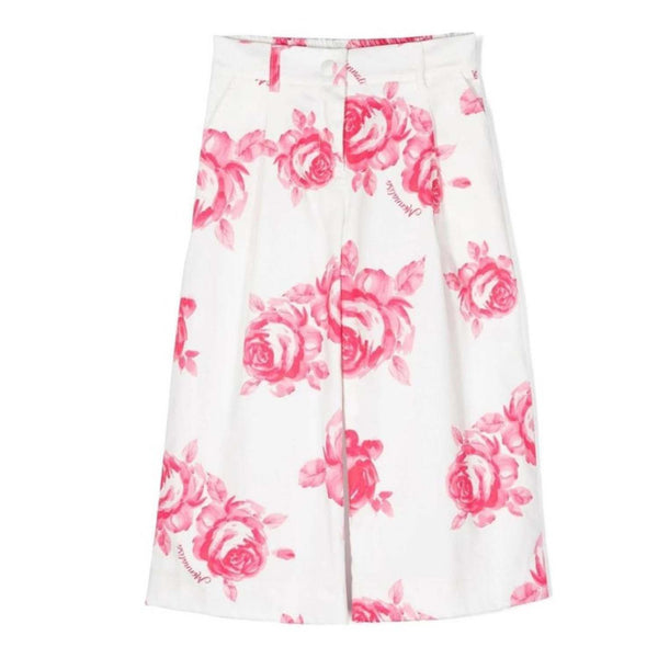 Girls White All Over Rose Print Trousers