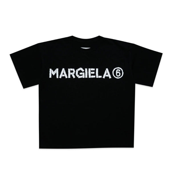 Kids Black Cotton Logo Print T-shirt