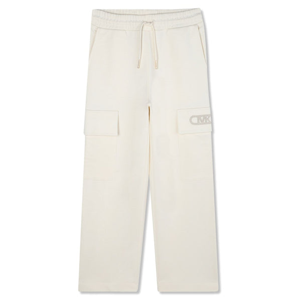 Girls Cream Rhinestone Logo-Print Joggers