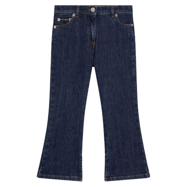 Girls Blue Wide-Leg Denim Jeans