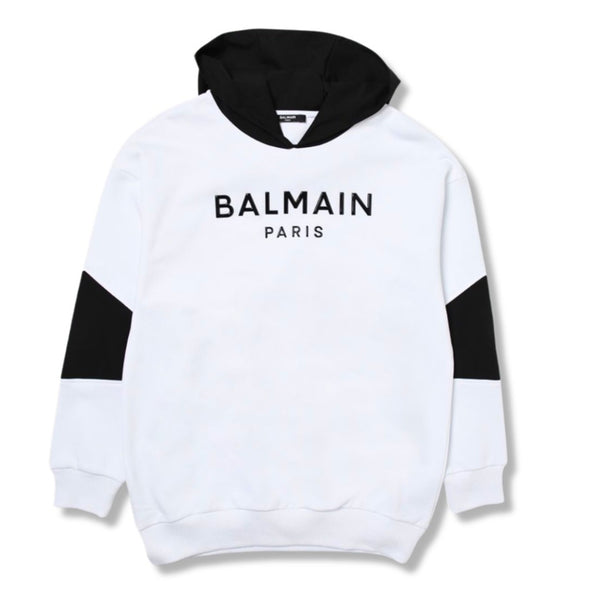 Boys White & Black Logo-Patch Hoodie