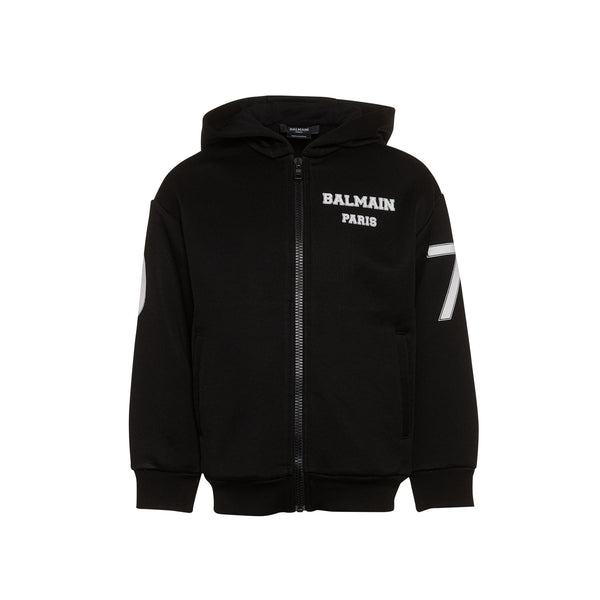 Boys Black Logo-Print Zip-Up Hoodie