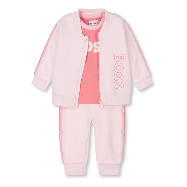 Baby Girls Pink Logo-Print Tracksuit (Set of 3 )