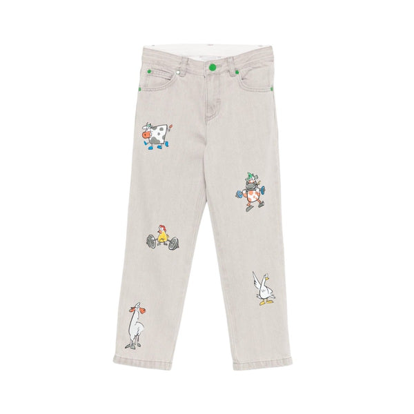 Girls Denim Grey Cartoon-Print Jeans