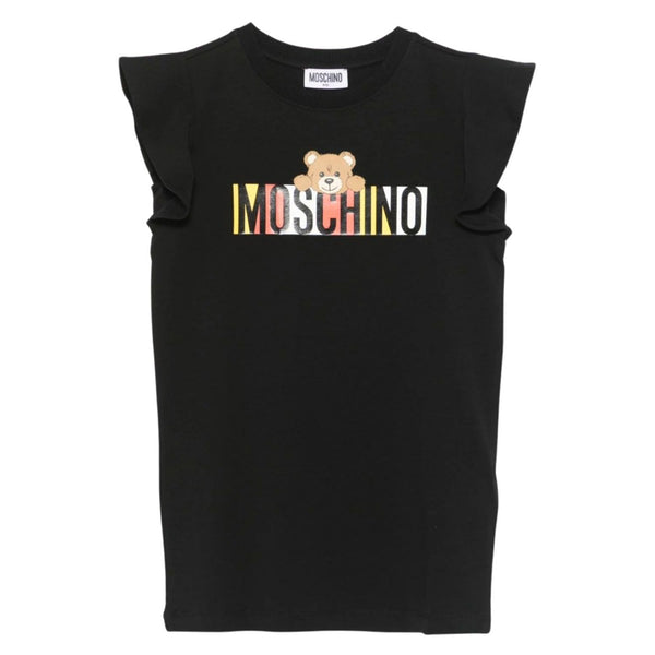 Girls Black Logo-Print Cotton Dress