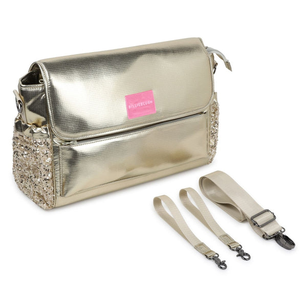 Girls Golden Metallic Logo-Print Changing Bags