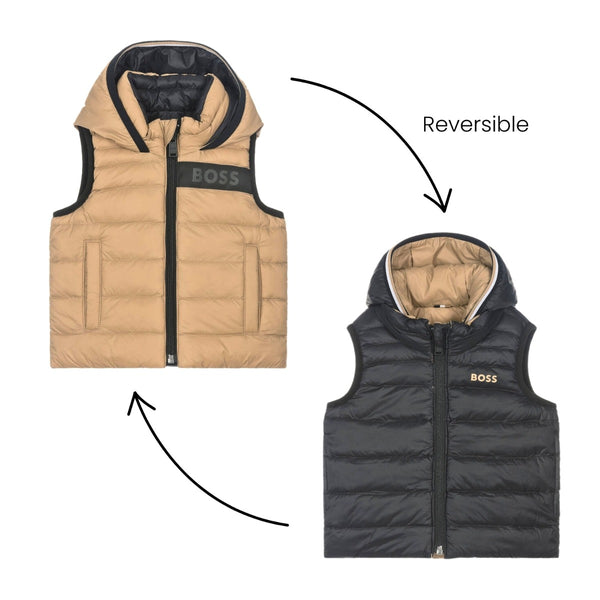 Baby Boys Beige & Black Reversible Gilet