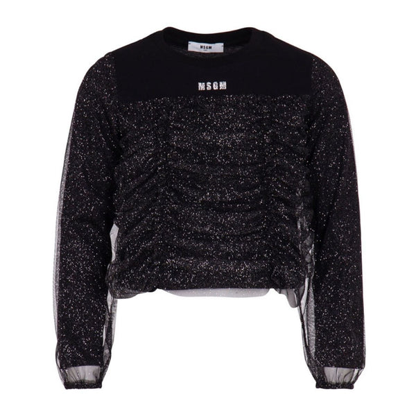 Girls Black Cotton and Glittery Tulle T-Shirt