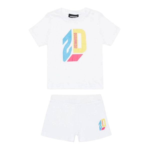 Baby Kids White Logo Print Short Set